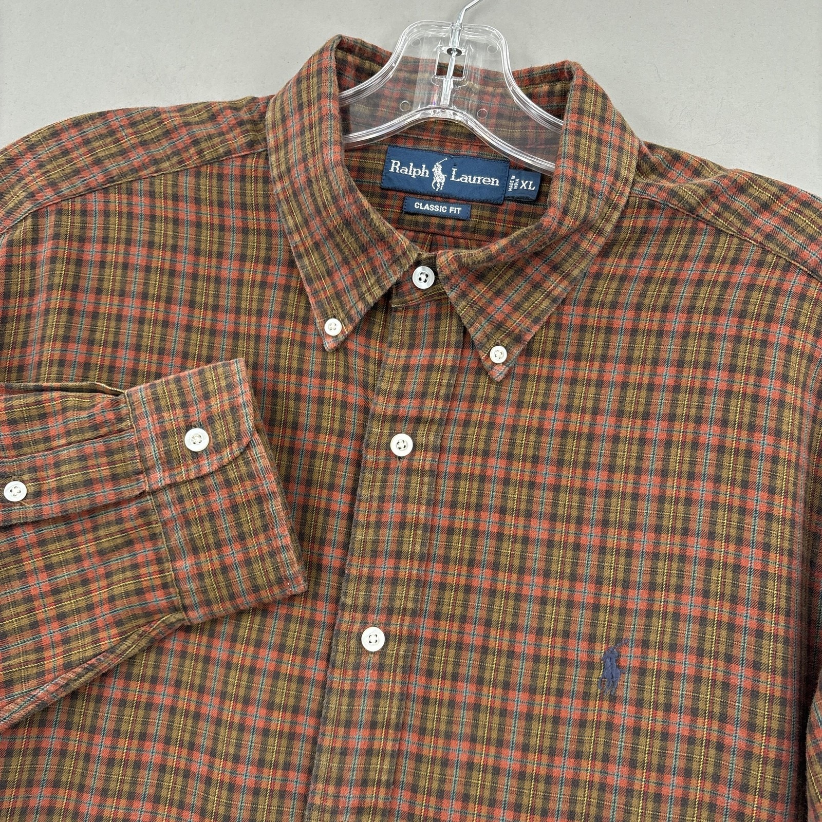 Ralph Lauren Shirt Mens Xl Brown Plaid Flannel Classic Button Down Long Sleeve